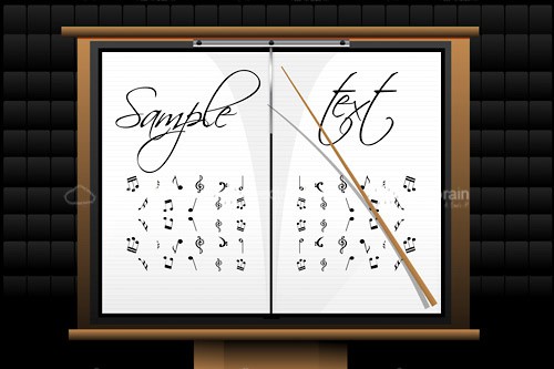 Music Sheet on Stand with Musical Notes, Conductor’s Baton and Sample Text